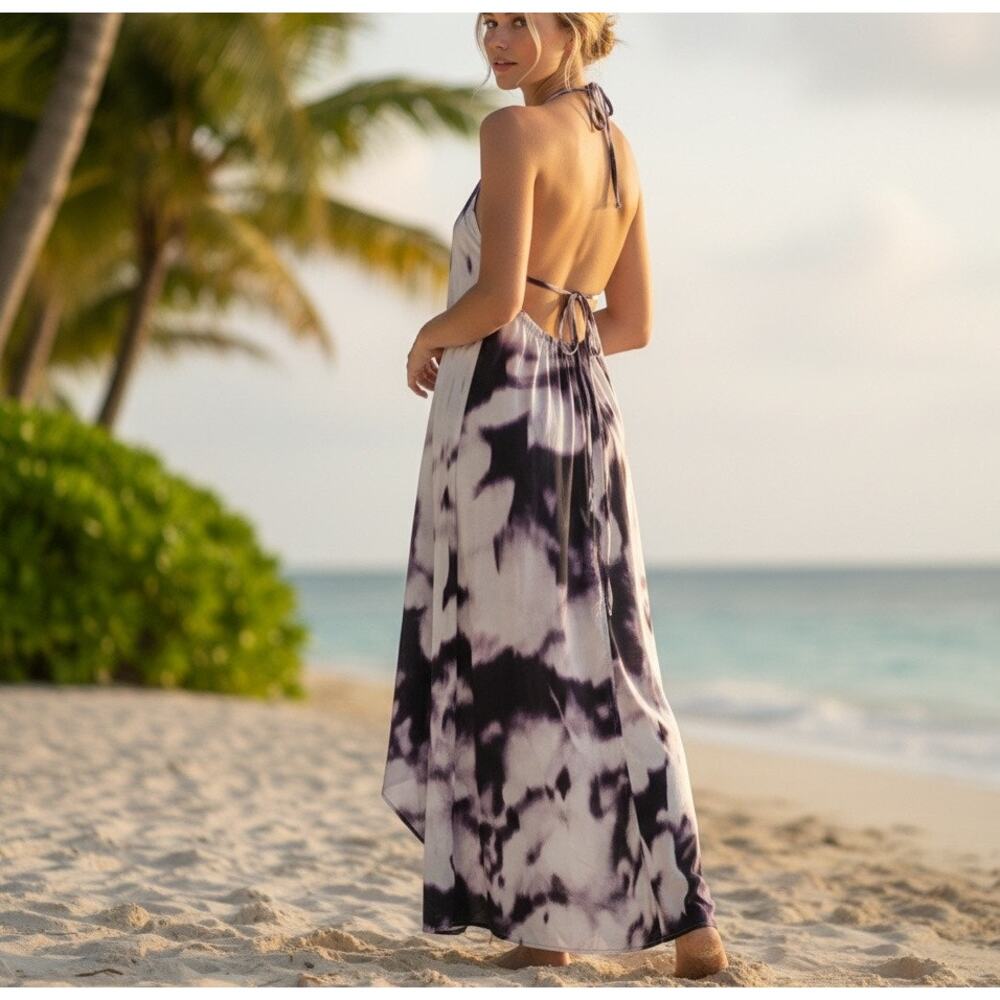 KAUFMANFRANCO Purple Halter Maxi Dress XS Vacation Party Sundress Designer $1195 - Picture 2 of 10